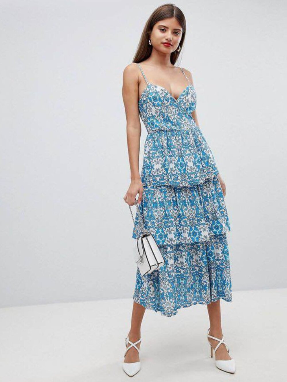 Beautiful Closet London Ruffled blue pattern Dress size 6